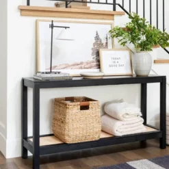 Console Table With Woven Rattan Shelf Black - Threshold™ Designed With Studio McGee -Threshold Designed W/Studio Mcgee GUEST 6e7f68b7 50c5 44c5 965d a4d52aa919cd